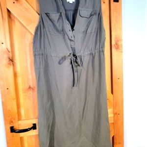 Liz Lange Maternity Dress Sage Green XL button front, tie waist, sleeveless